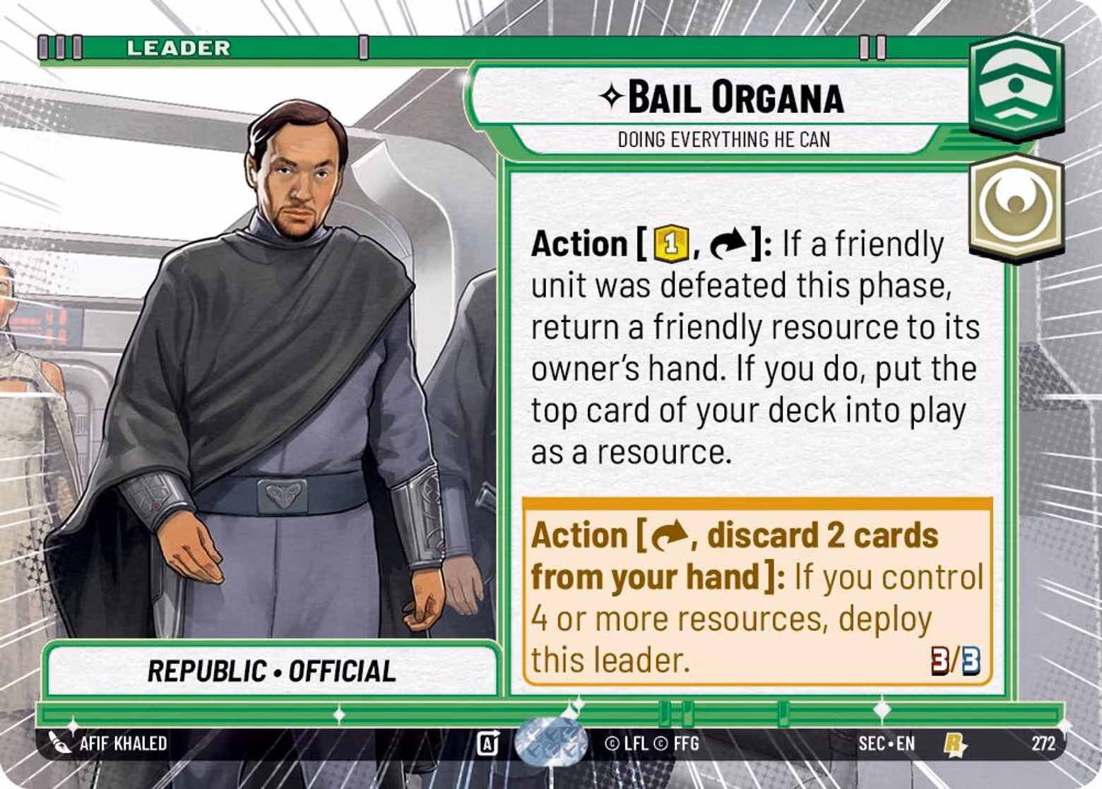 Bail Organa - Doing Everything He Can SEC-272 Hyperspace Star Wars Unlimited card