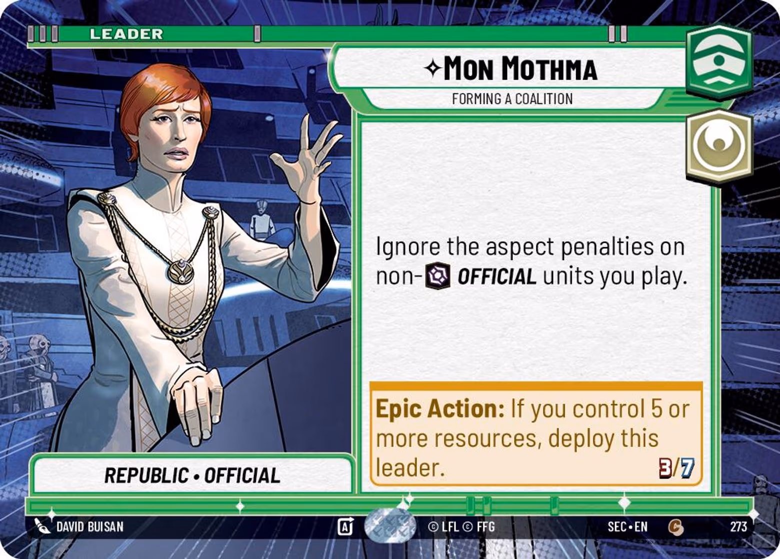 Mon Mothma - Forming a Coalition SEC-273 Hyperspace Star Wars Unlimited card