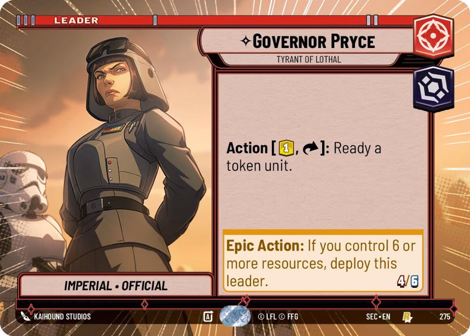 Governor Pryce - Tyrant of Lothal SEC-275 Hyperspace Star Wars Unlimited card