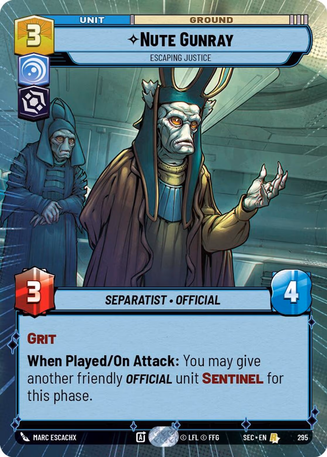 Nute Gunray - Escaping Justice SEC-295 Hyperspace Star Wars Unlimited card