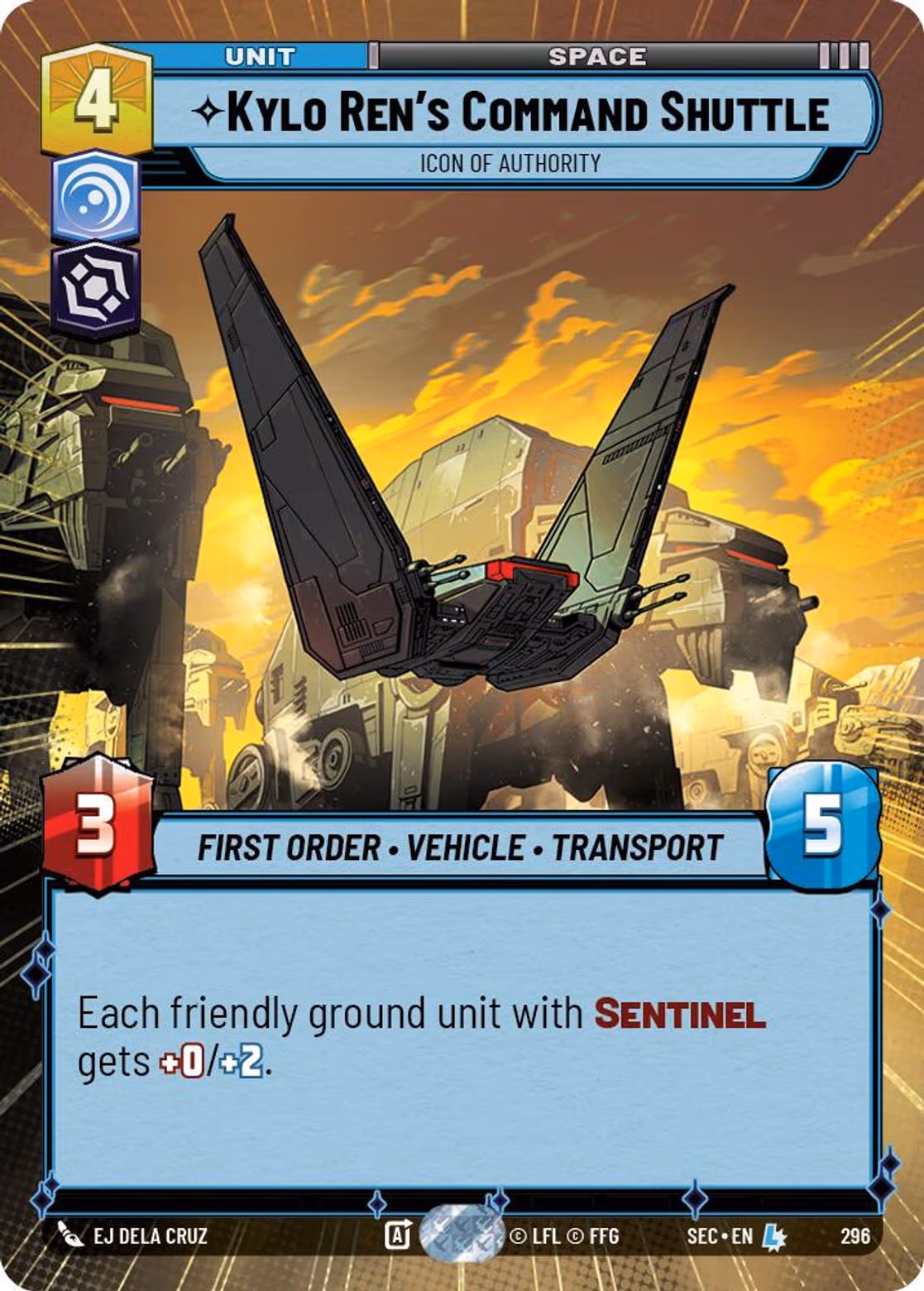 Kylo Ren's Command Shuttle - Icon of Authority SEC-296 Hyperspace Star Wars Unlimited card