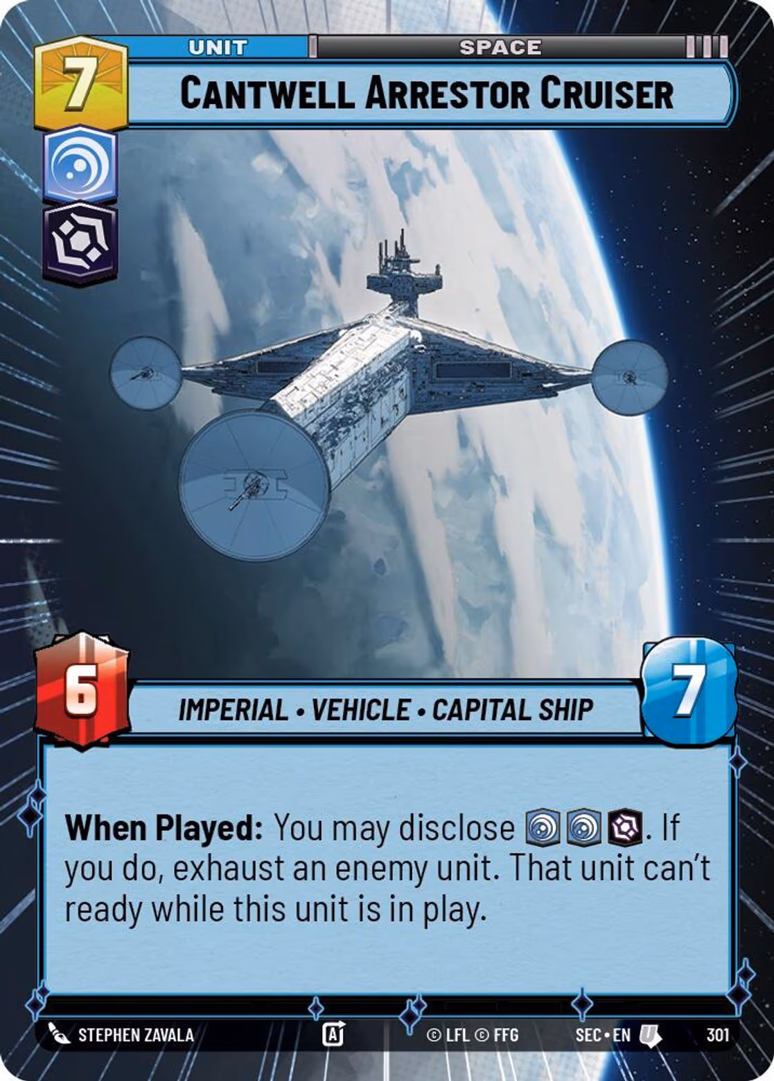 Cantwell Arrestor Cruiser SEC-301 Hyperspace Star Wars Unlimited card