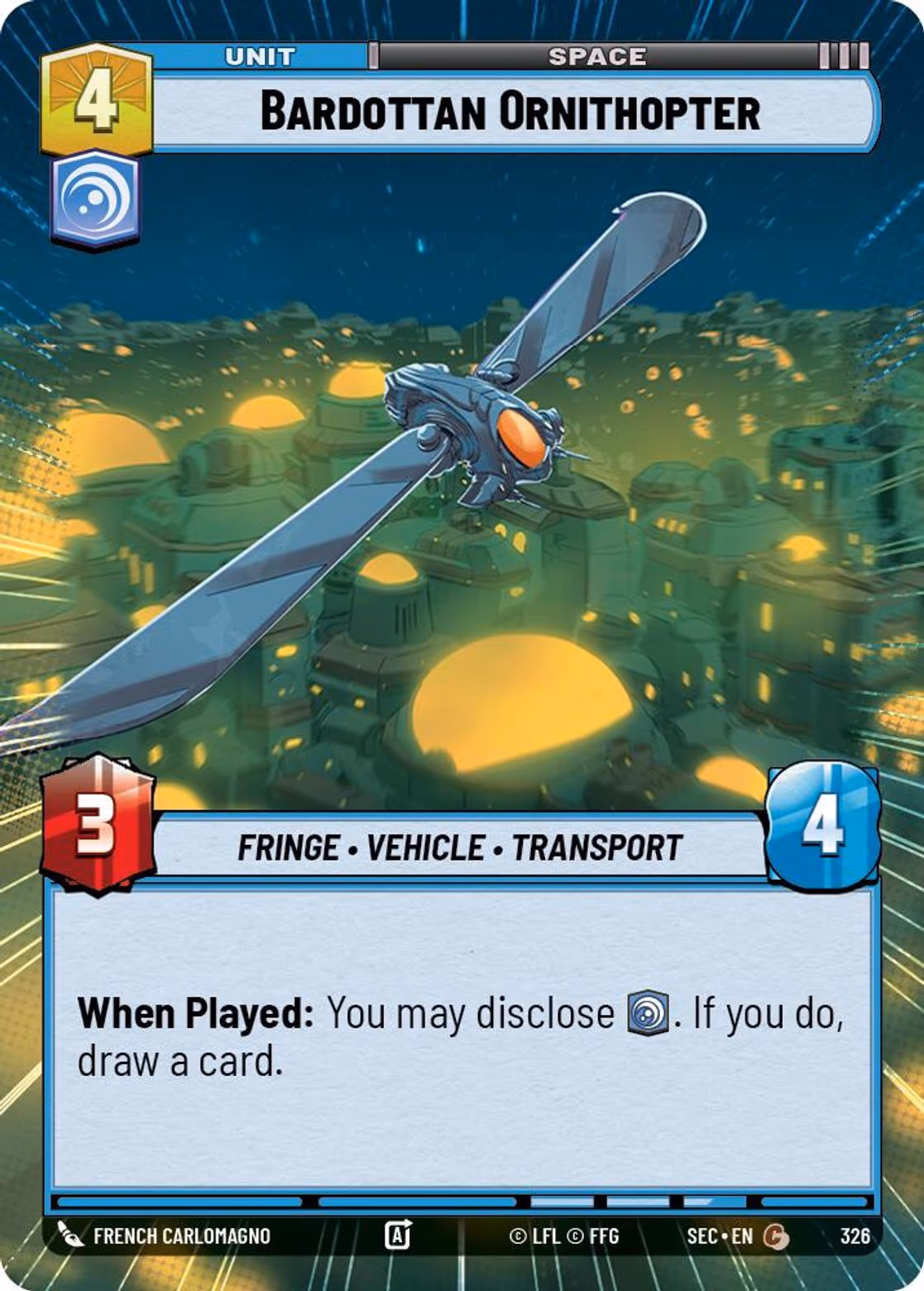 Bardottan Ornithopter SEC-326 Hyperspace Star Wars Unlimited card