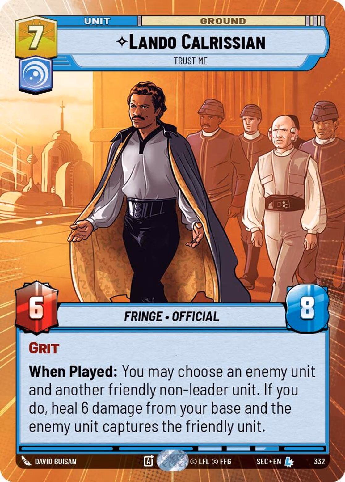 Lando Calrissian - Trust Me SEC-332 Hyperspace Star Wars Unlimited card