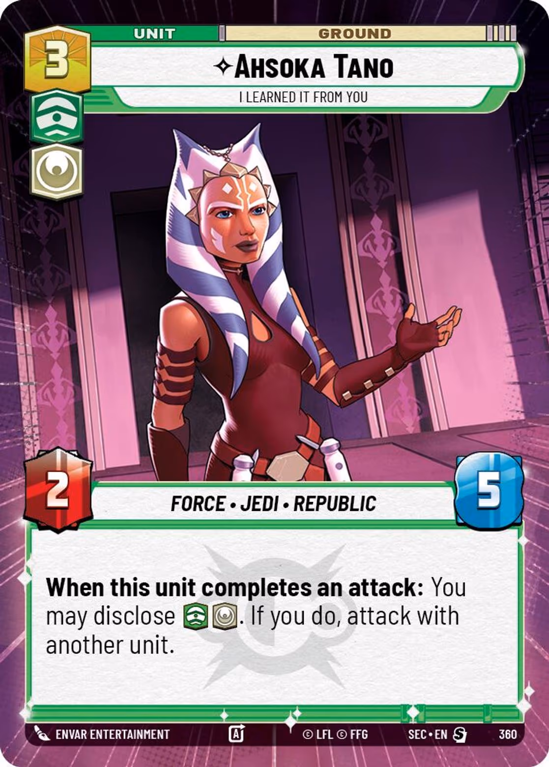 Ahsoka Tano - I Learned it From You SEC-360 Hyperspace Star Wars Unlimited card