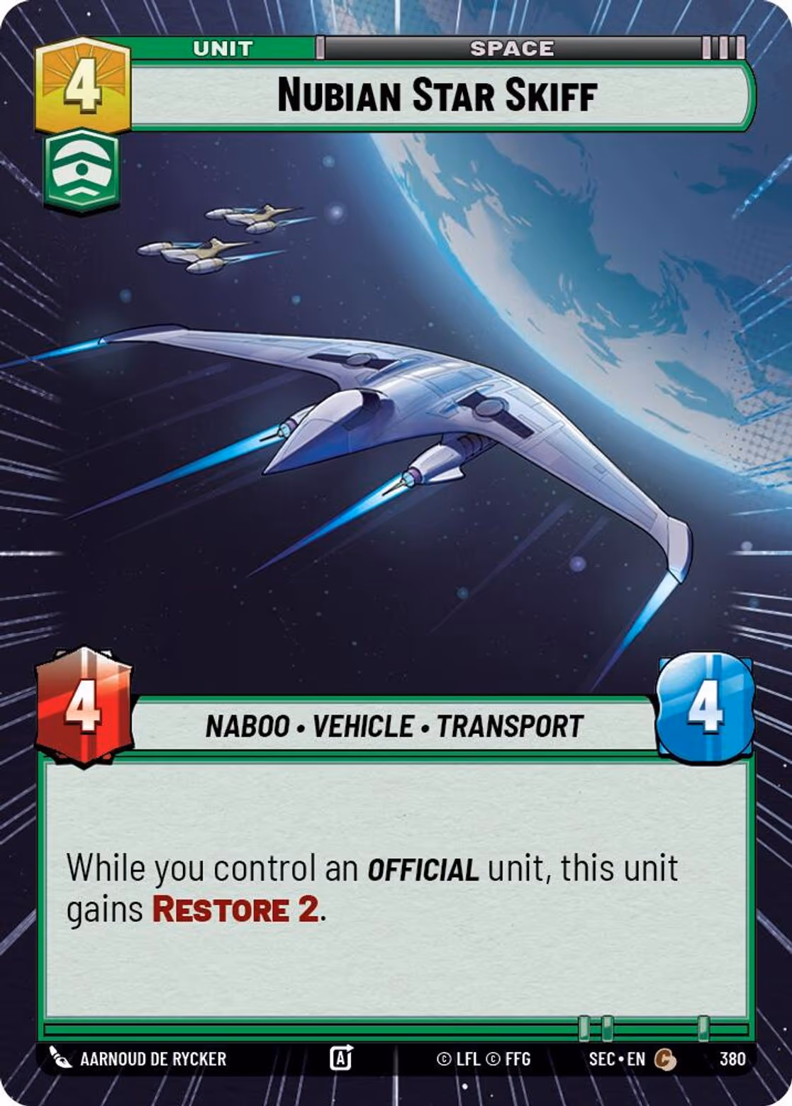 Nubian Star Skiff SEC-380 Hyperspace Star Wars Unlimited card