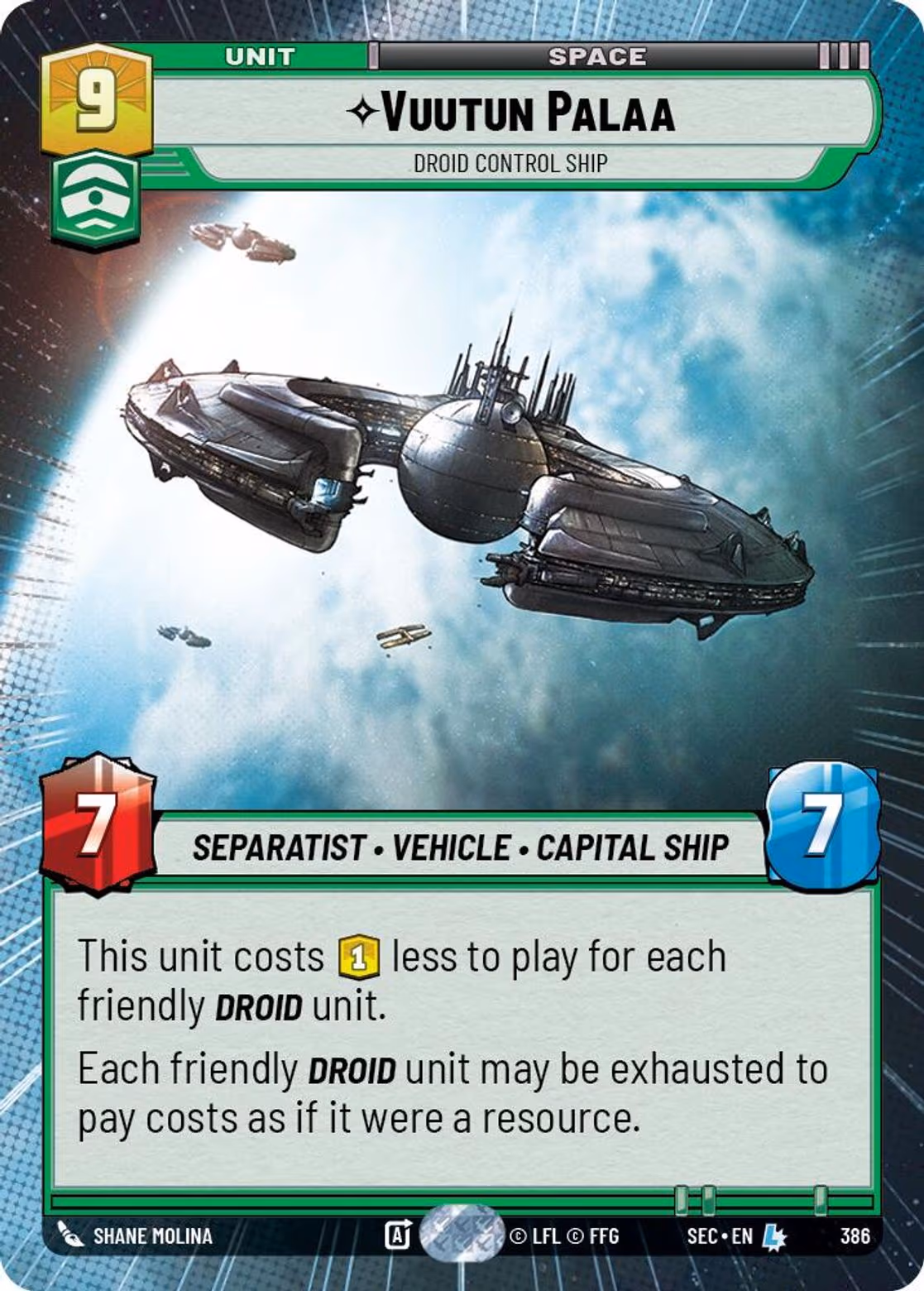 Vuutun Palaa - Droid Control Ship SEC-386 Hyperspace Star Wars Unlimited card