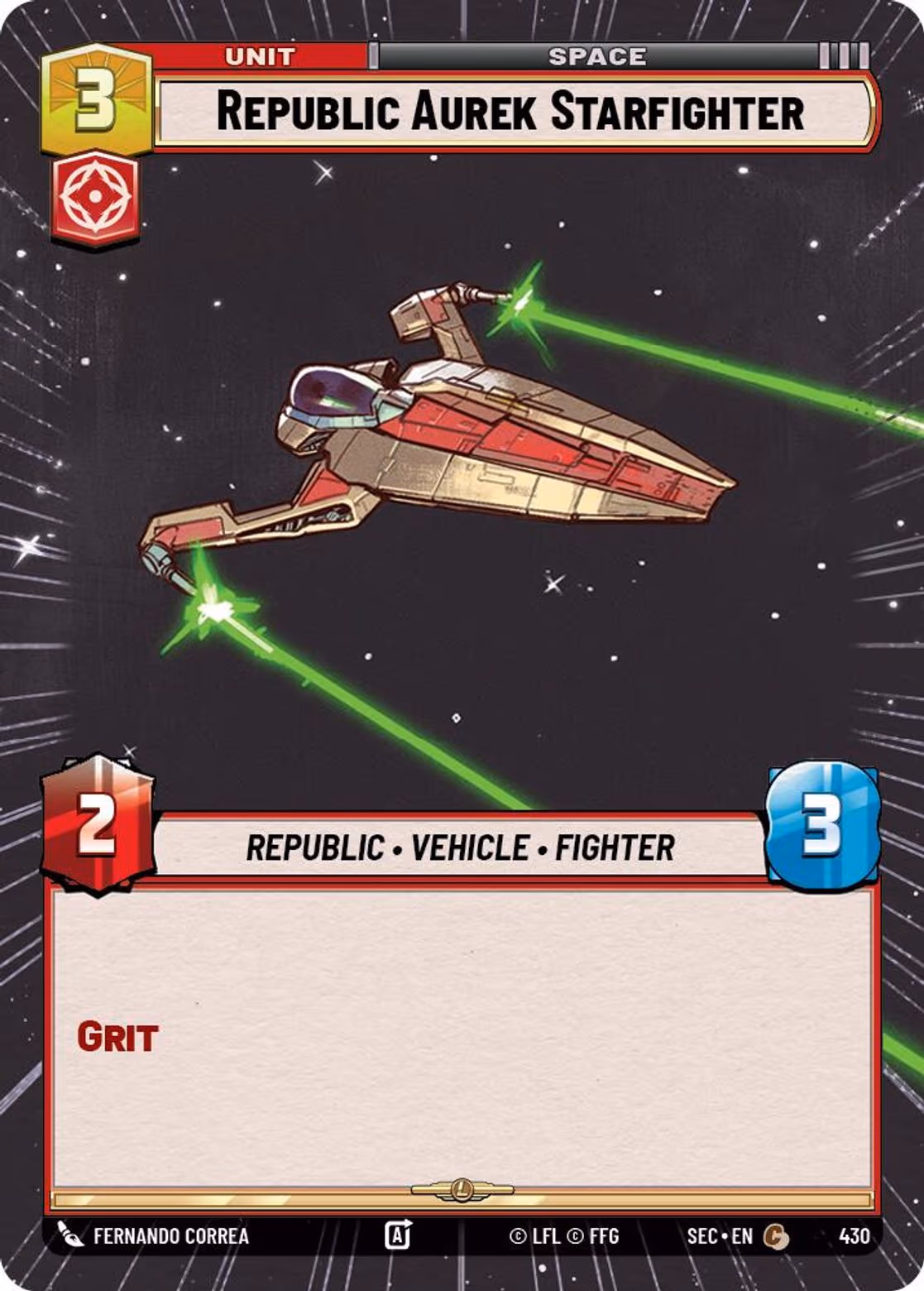Republic Aurek Starfighter SEC-430 Hyperspace Star Wars Unlimited card