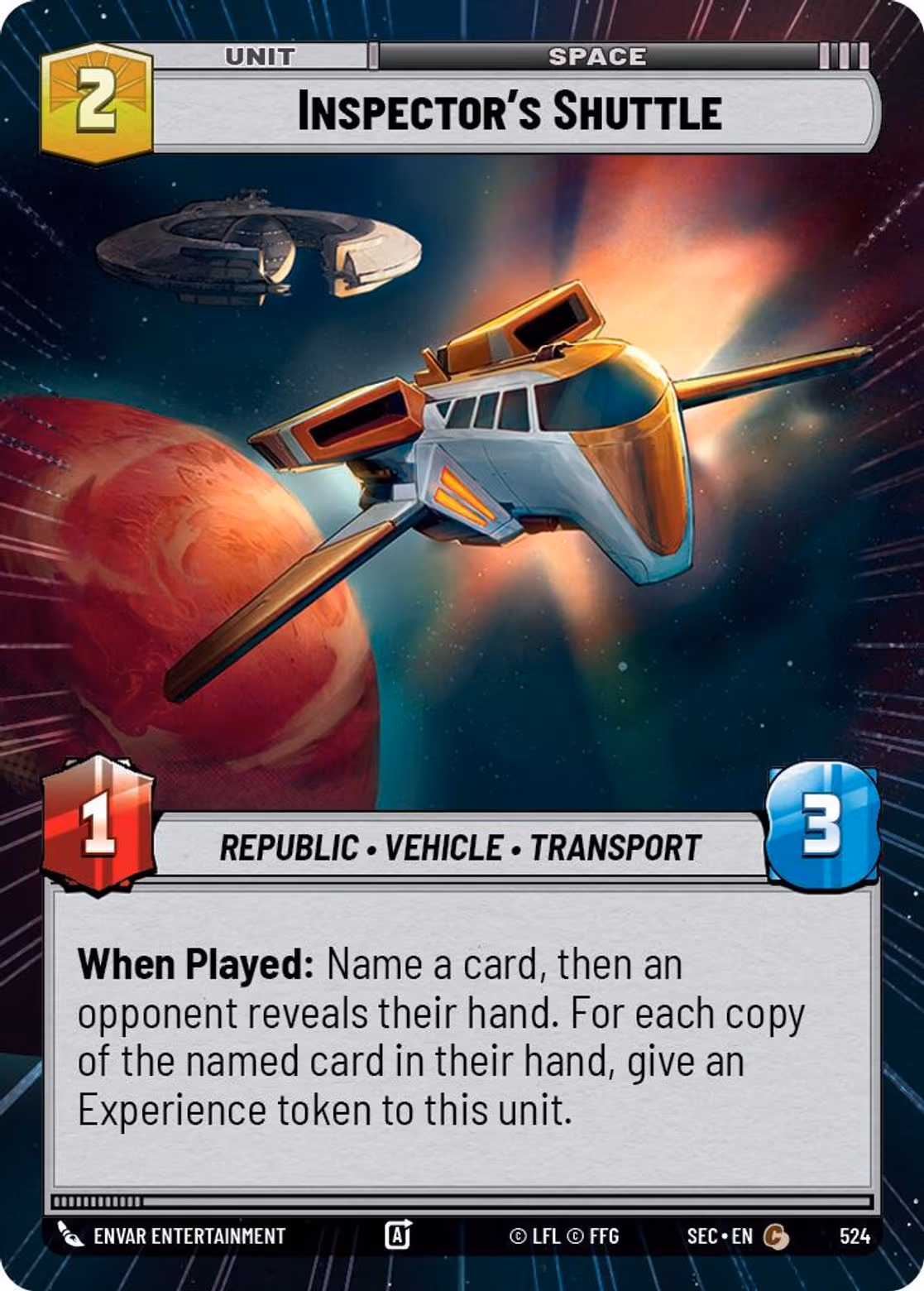 Inspector's Shuttle SEC-524 Hyperspace Star Wars Unlimited card