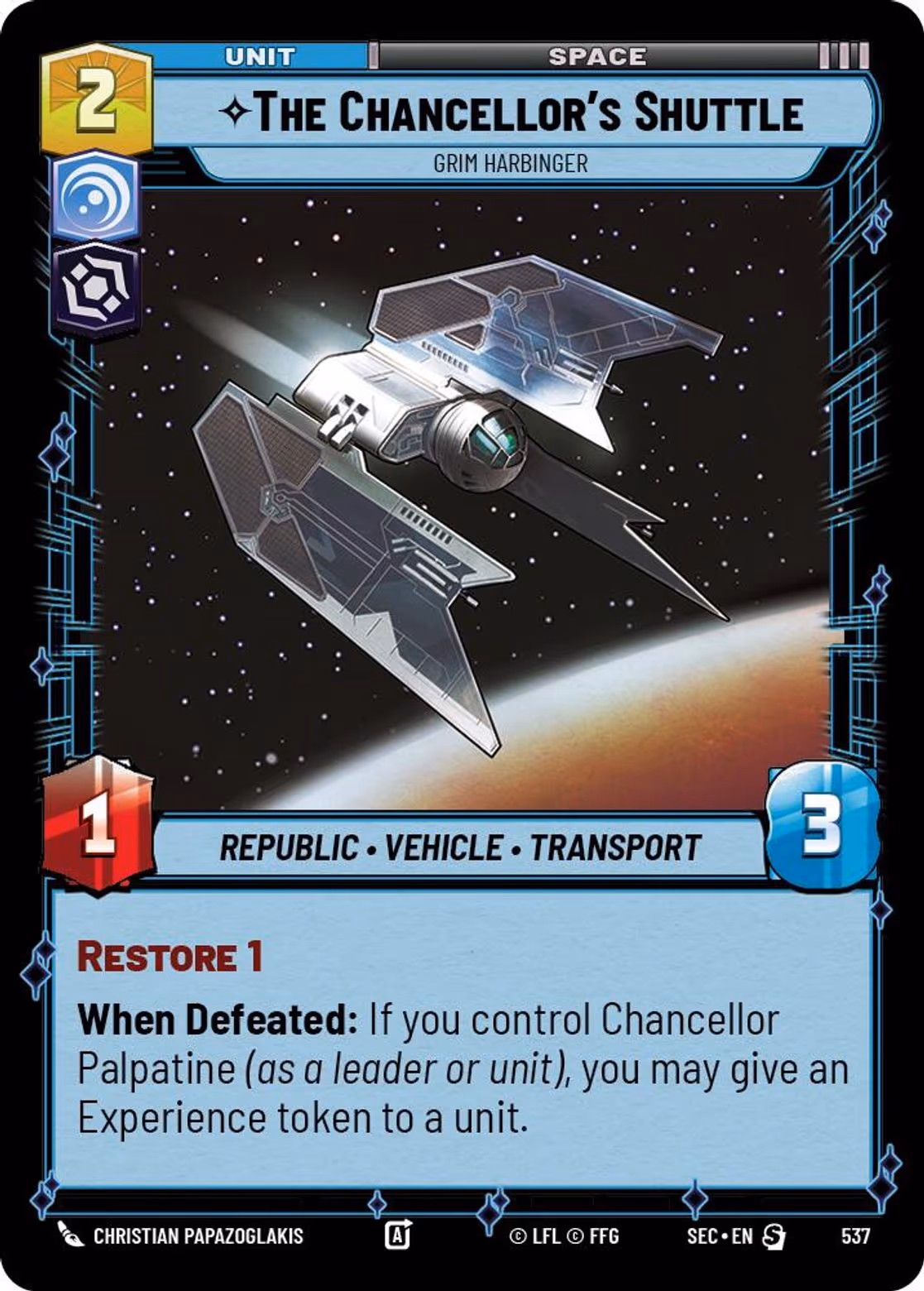 The Chancellor's Shuttle - Grim Harbinger SEC-537 Foil Star Wars Unlimited card