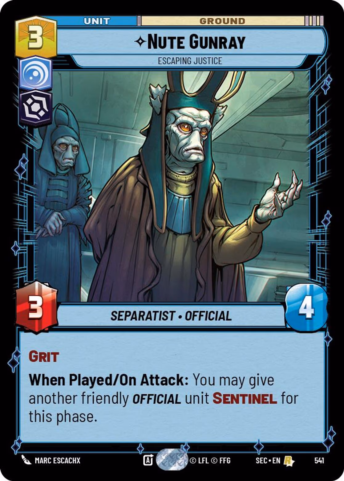 Nute Gunray - Escaping Justice SEC-541 Foil Star Wars Unlimited card