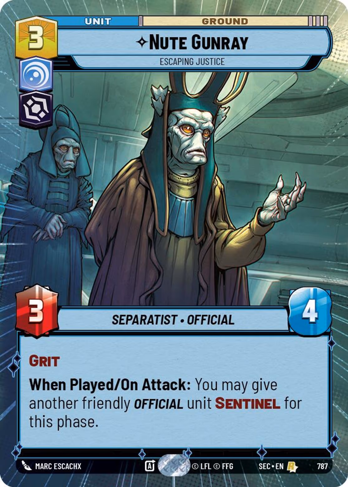 Nute Gunray - Escaping Justice SEC-787 Hyperspace Foil Star Wars Unlimited card