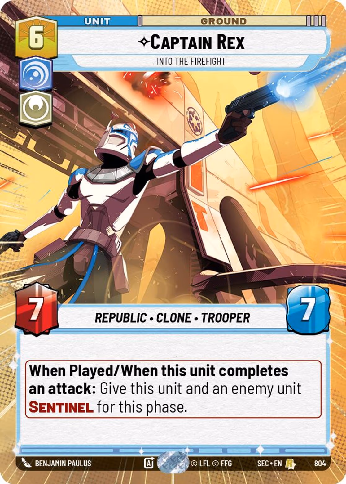 Captain Rex - Into the Firefight SEC-804 Hyperspace Foil Star Wars Unlimited card