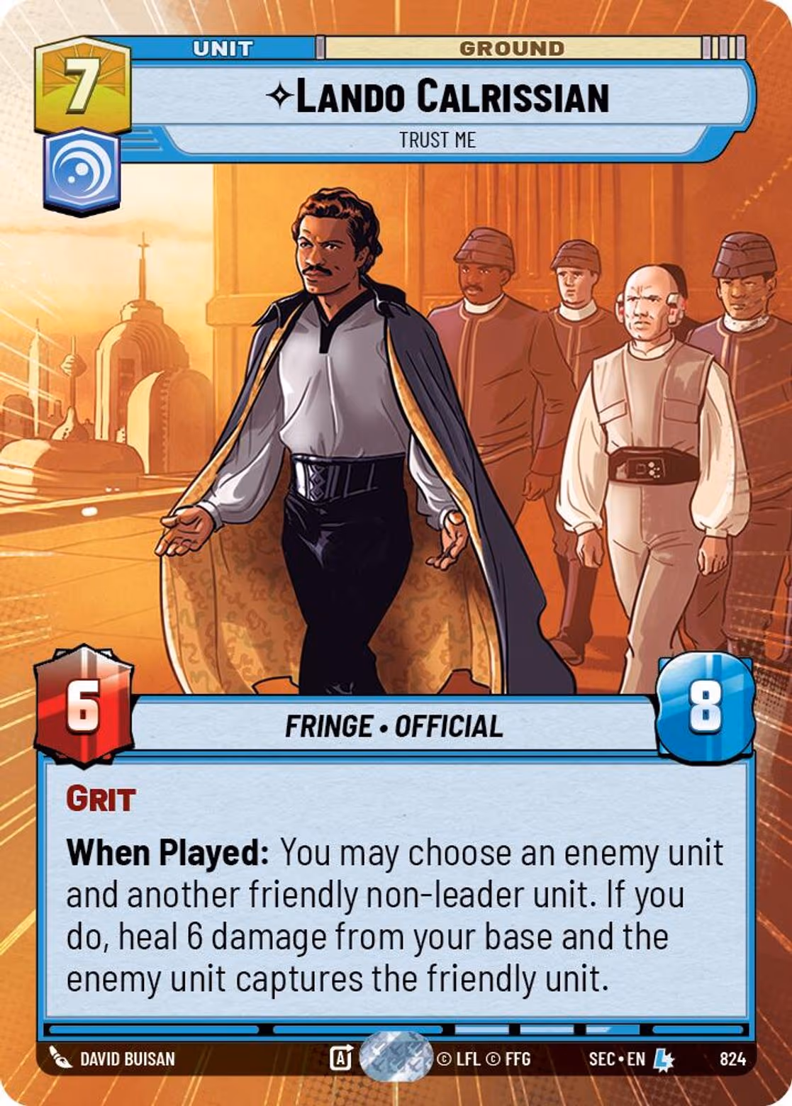 Lando Calrissian - Trust Me SEC-824 Hyperspace Foil Star Wars Unlimited card