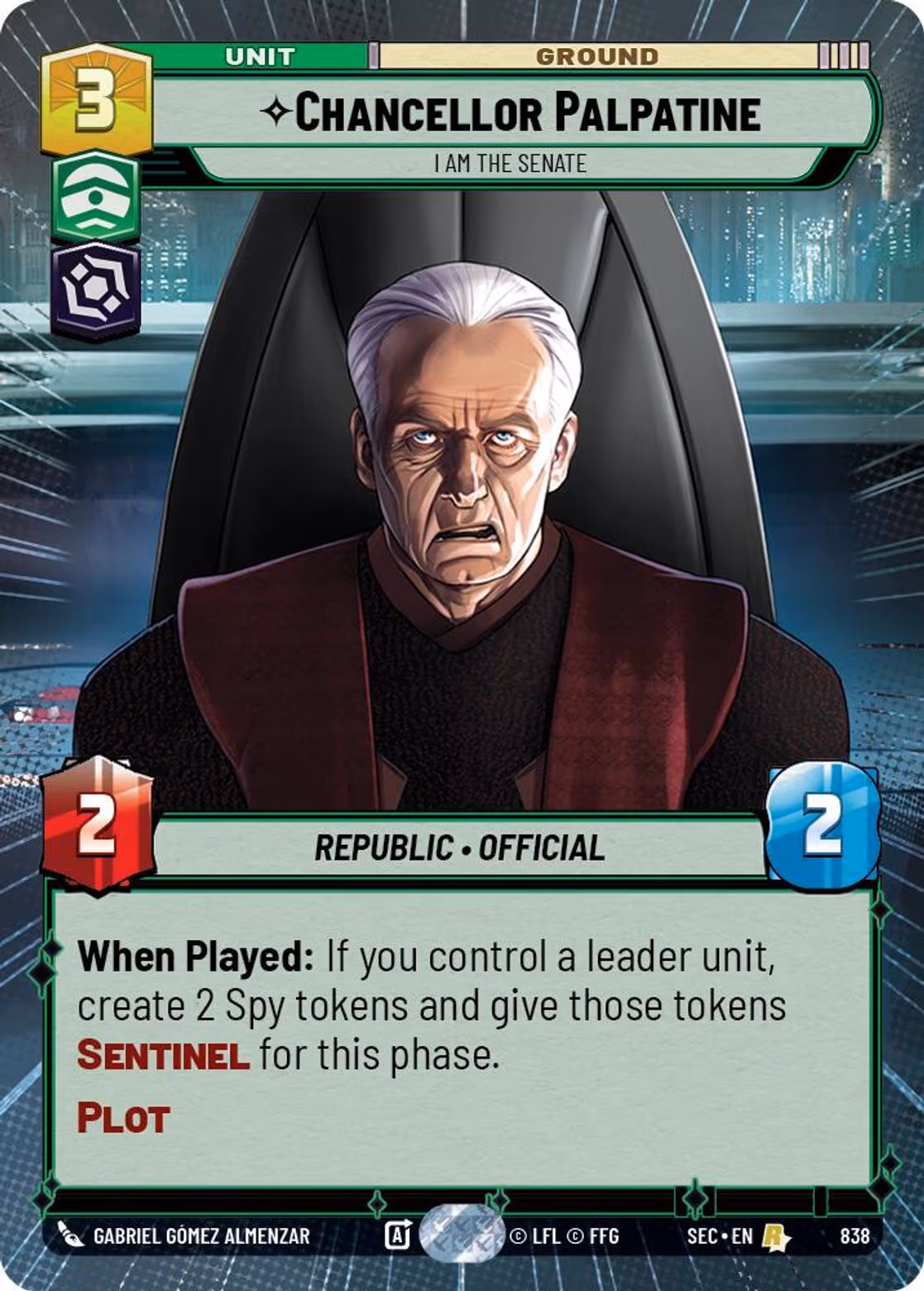 Chancellor Palpatine - I Am the Senate SEC-838 Hyperspace Foil Star Wars Unlimited card