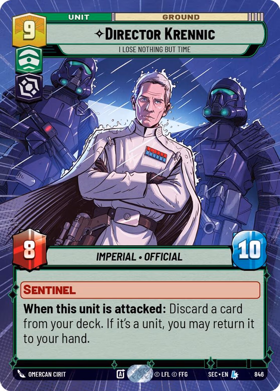 Director Krennic - I Lose Nothing But Time SEC-846 Hyperspace Foil Star Wars Unlimited card