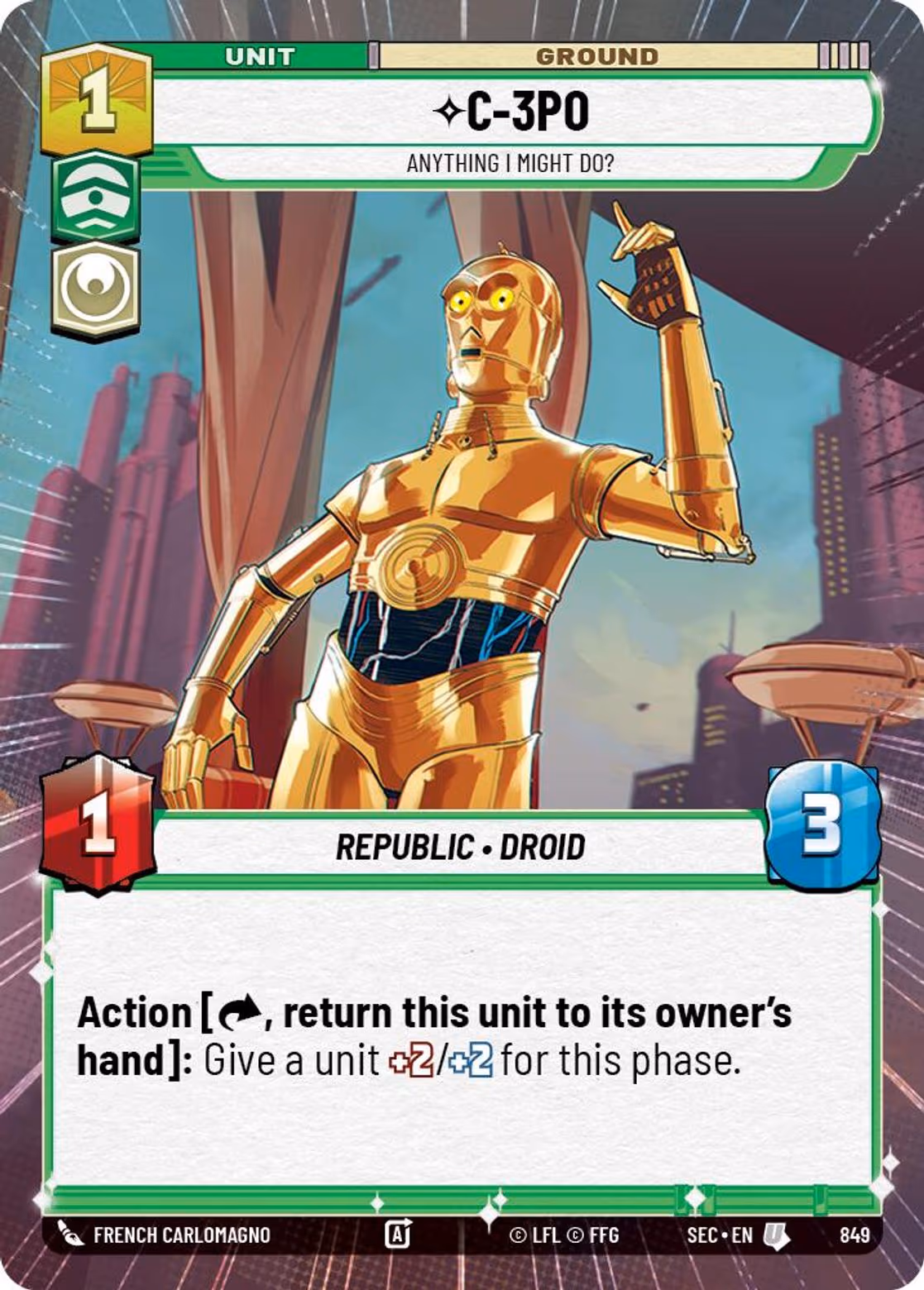 C-3P0 - Anything I Might Do? SEC-849 Hyperspace Foil Star Wars Unlimited card