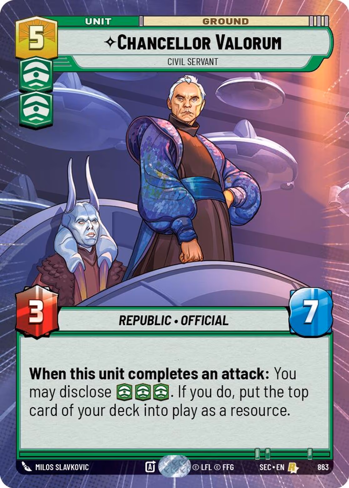 Chancellor Valorum - Civil Servant SEC-863 Hyperspace Foil Star Wars Unlimited card