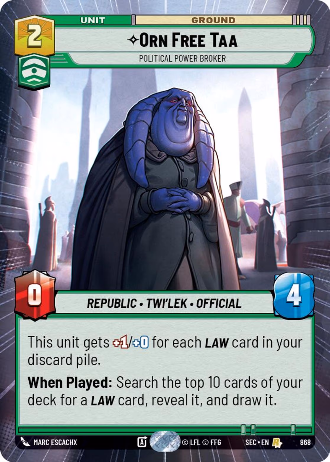 Orn Free Taa - Political Power Broker SEC-868 Hyperspace Foil Star Wars Unlimited card