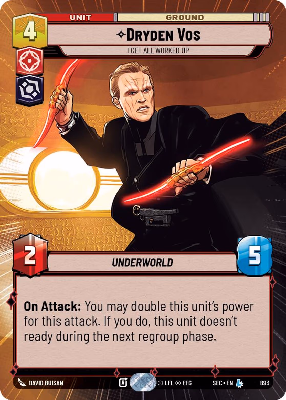 Dryden Vos - I Get All Worked Up SEC-893 Hyperspace Foil Star Wars Unlimited card