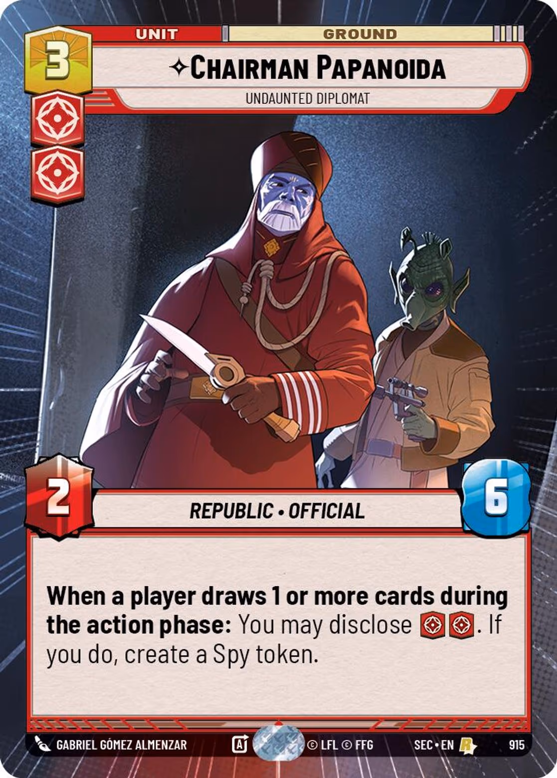 Chairman Papanoida - Undaunted Diplomat SEC-915 Hyperspace Foil Star Wars Unlimited card