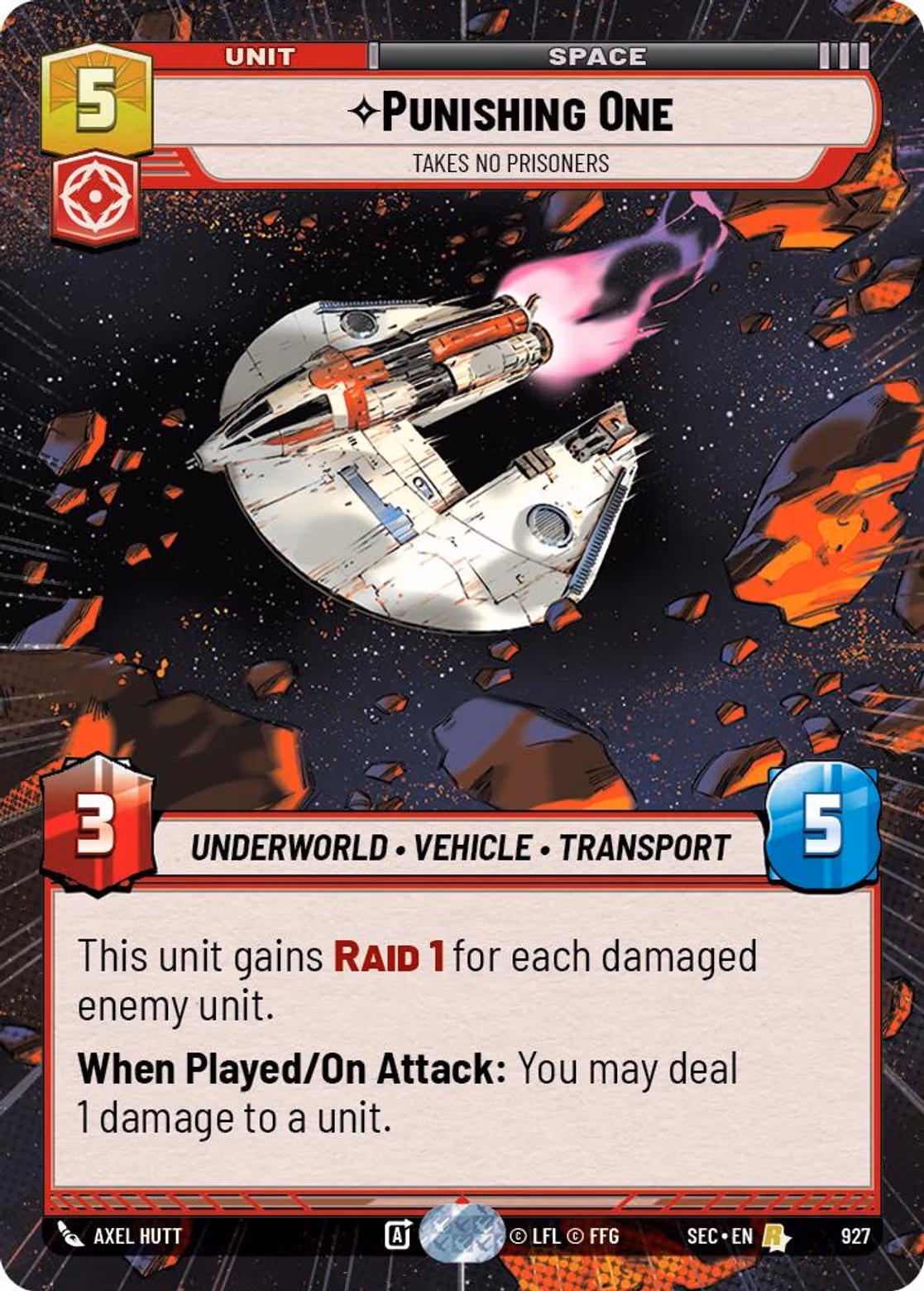 Punishing One - Takes No Prisoners SEC-927 Hyperspace Foil Star Wars Unlimited card