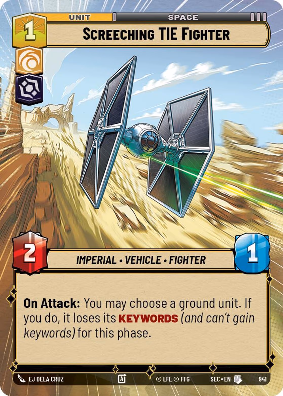 Screeching TIE Fighter SEC-941 Hyperspace Foil Star Wars Unlimited card