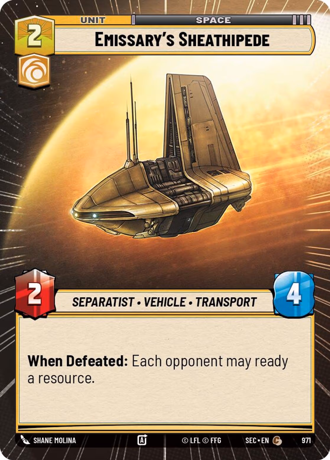 Emissary's Sheathipede SEC-971 Hyperspace Foil Star Wars Unlimited card