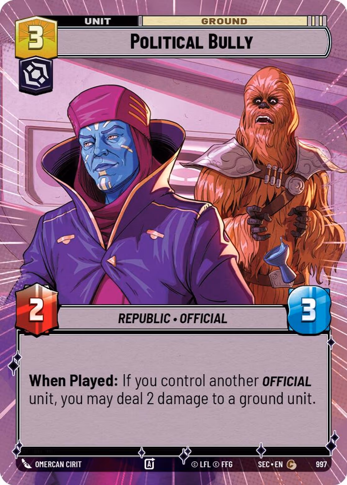 Political Bully SEC-997 Hyperspace Foil Star Wars Unlimited card