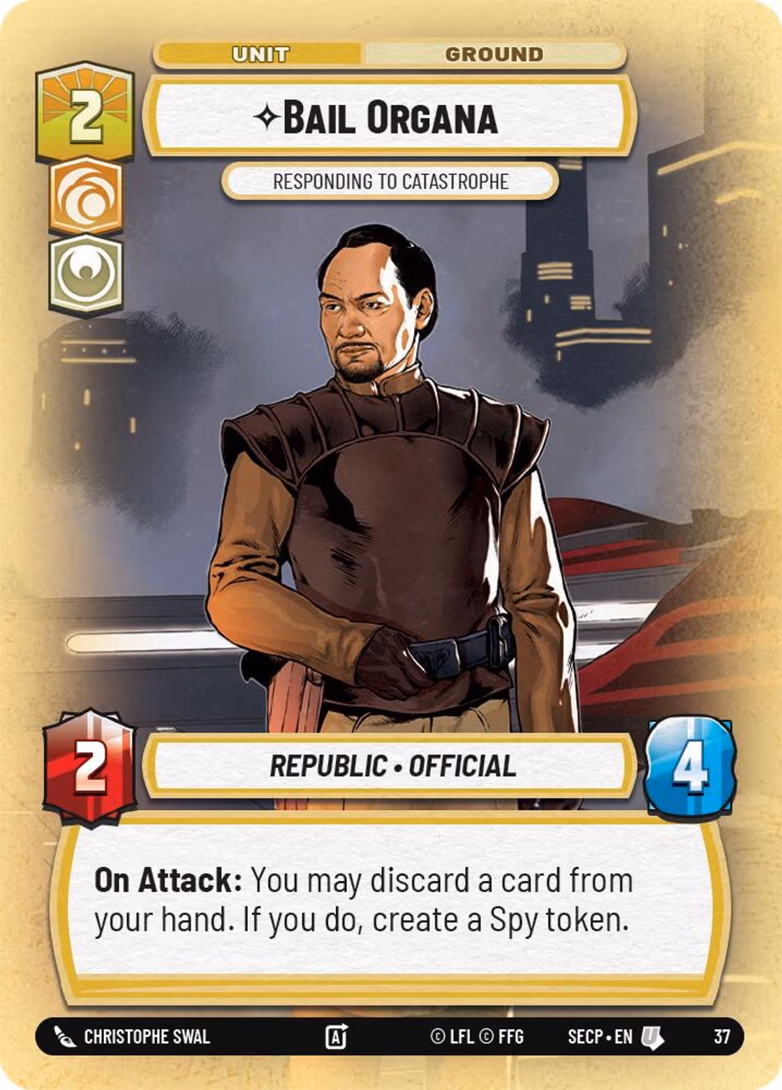 Bail Organa - Responding to Catastrophe SECOP-37 OP Promo Foil Star Wars Unlimited card