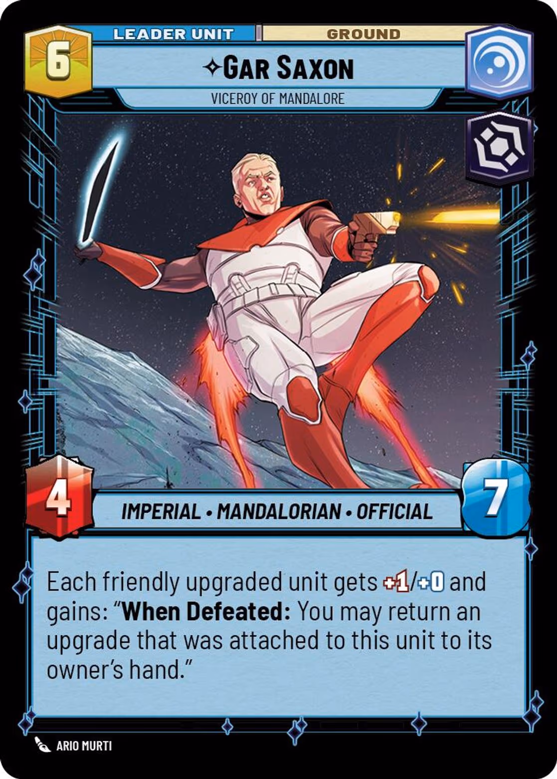 Gar Saxon - Viceroy of Mandalore SHD-001 Star Wars Unlimited card (back face)