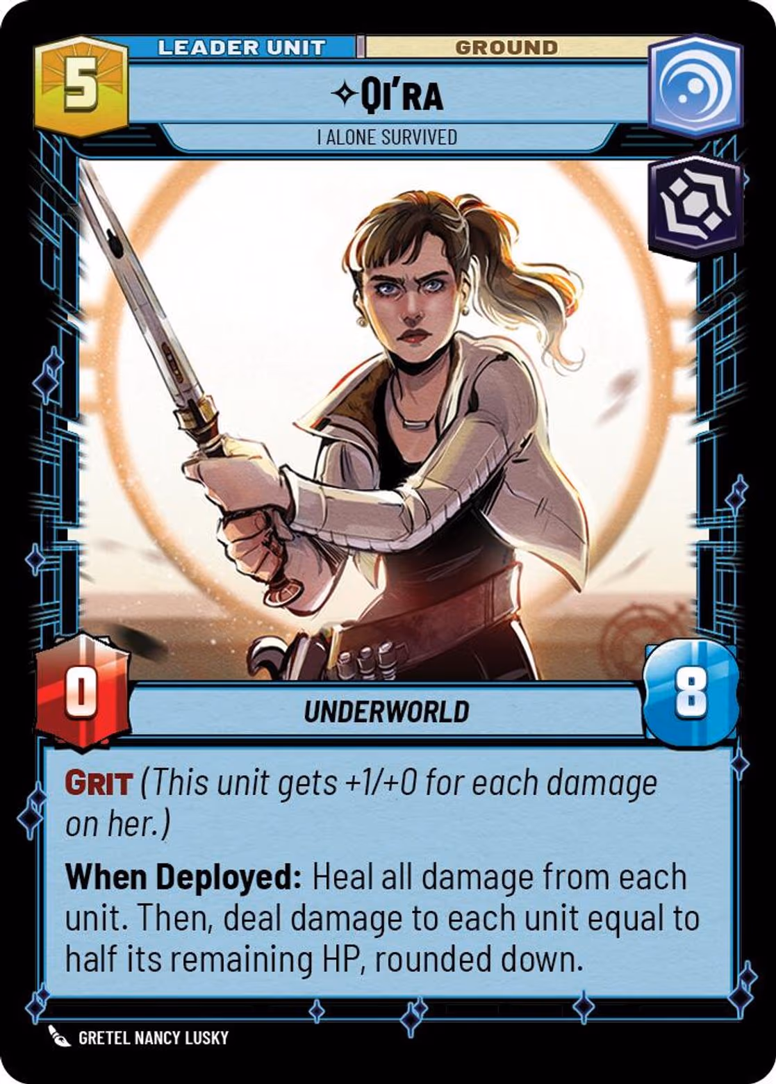 Qi'ra - I Alone Survived SHD-002 Star Wars Unlimited card (back face)