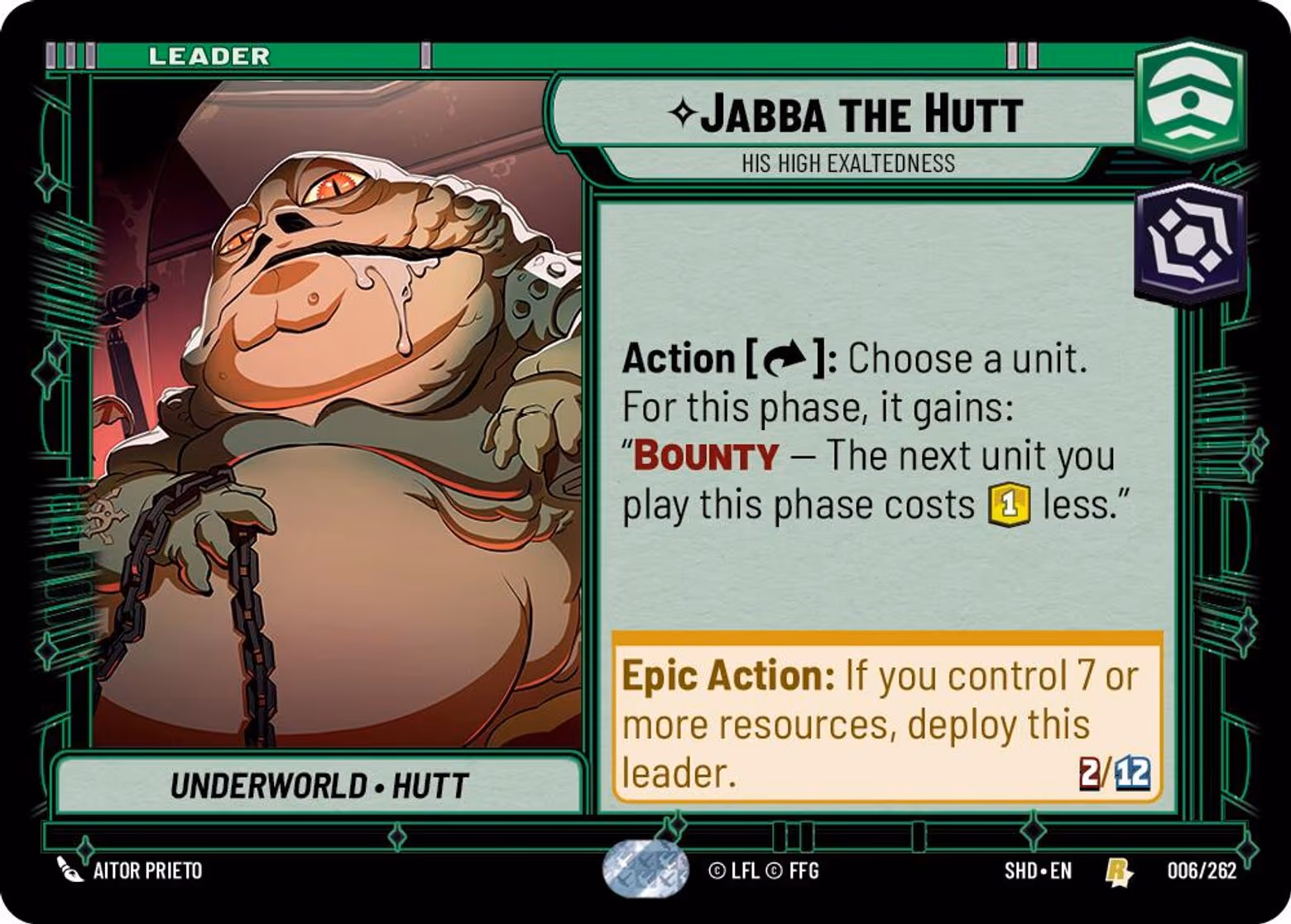 Jabba the Hutt - His High Exaltdeness SHD-006 Star Wars Unlimited card