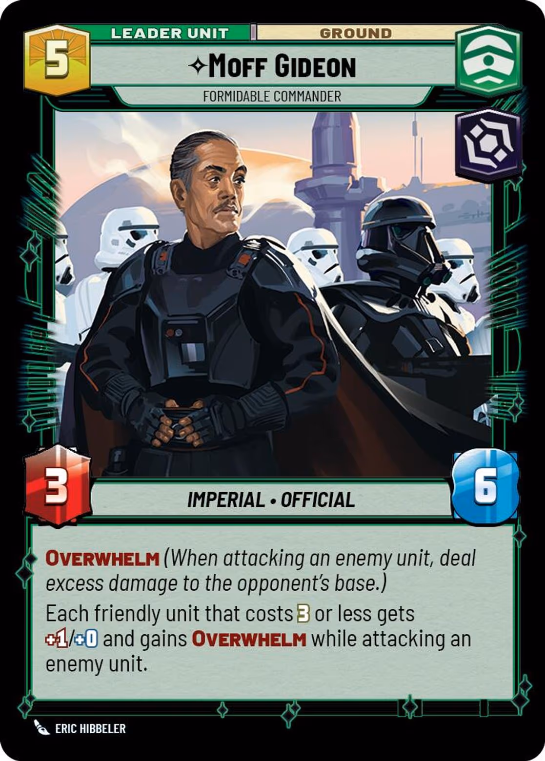 Moff Gideon - Formidable Commander SHD-007 Star Wars Unlimited card (back face)