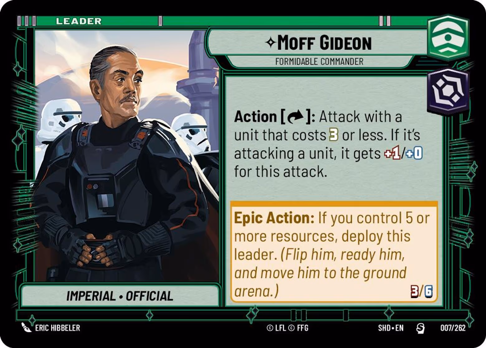 Moff Gideon - Formidable Commander SHD-007 Star Wars Unlimited card