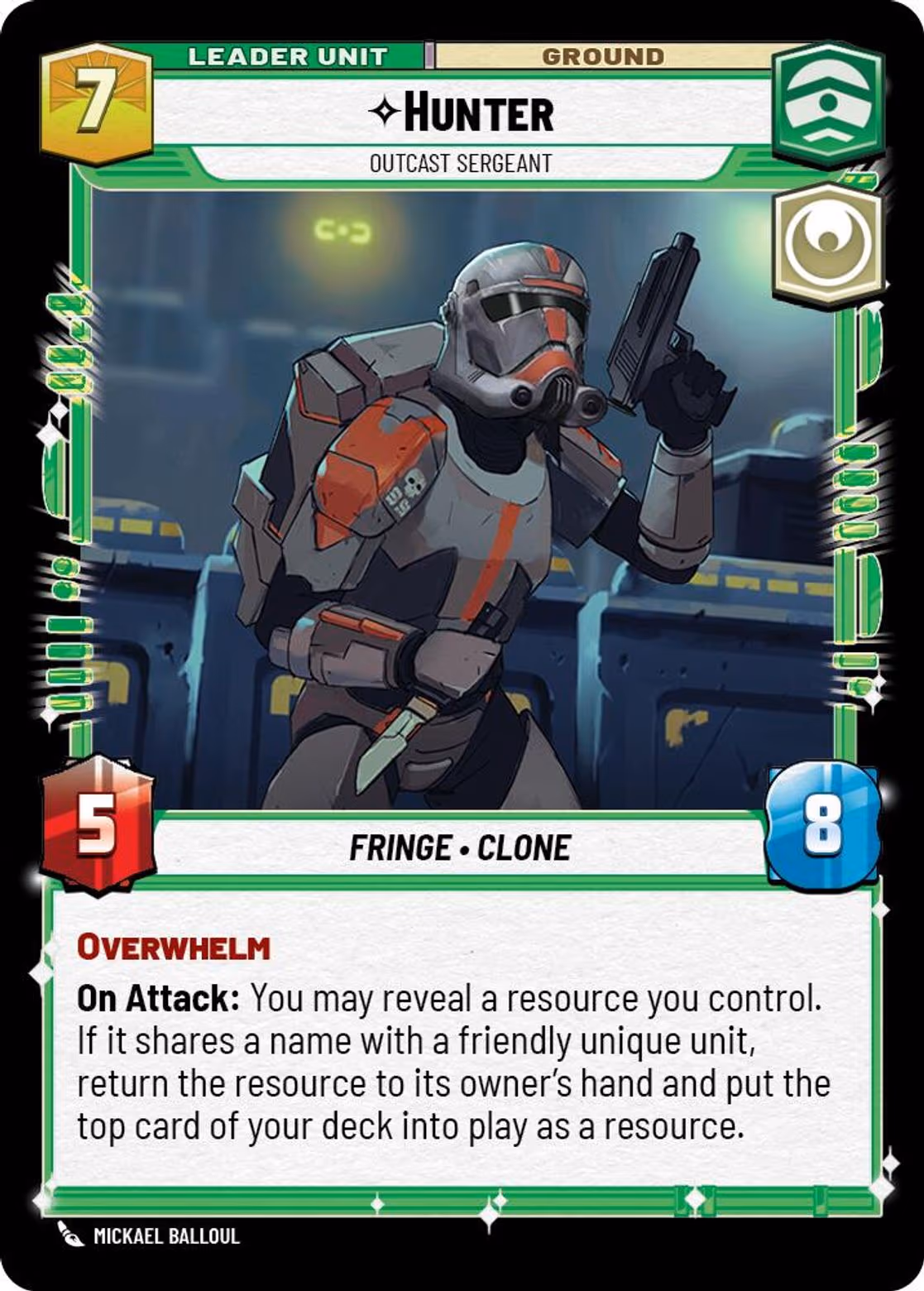 Hunter - Outcast Sergeant SHD-009 Star Wars Unlimited card (back face)