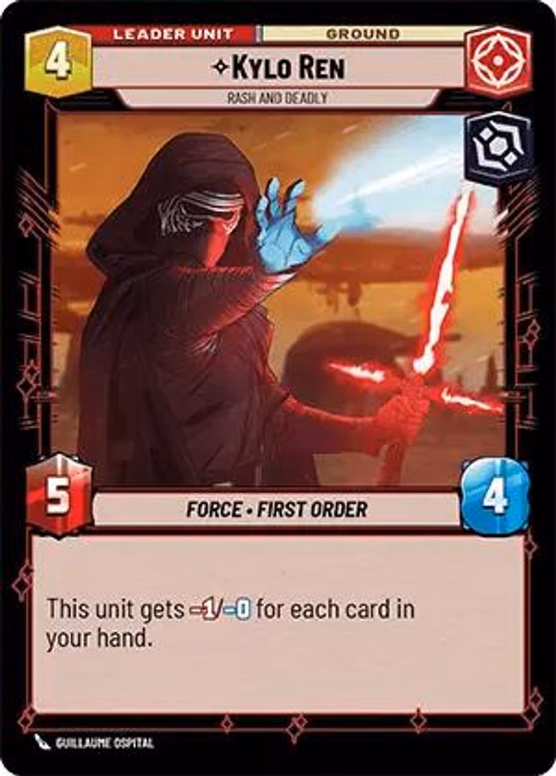 Kylo Ren - Rash and Deadly SHD-011 Star Wars Unlimited card (back face)