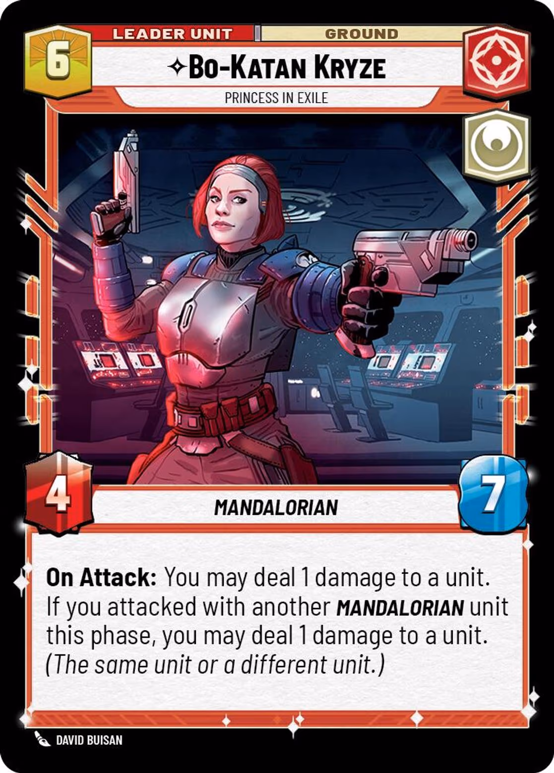 Bo-Katan Kryze - Princess in Exile SHD-012 Star Wars Unlimited card (back face)