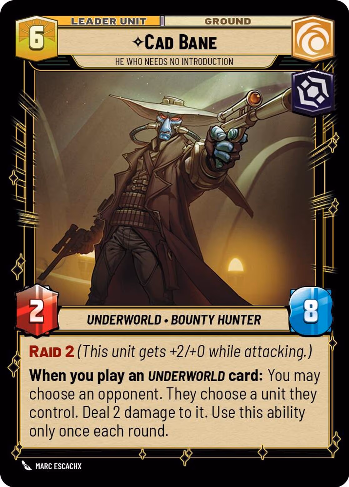 Cad Bane - He Who Needs No Introduction SHD-014 Star Wars Unlimited card (back face)