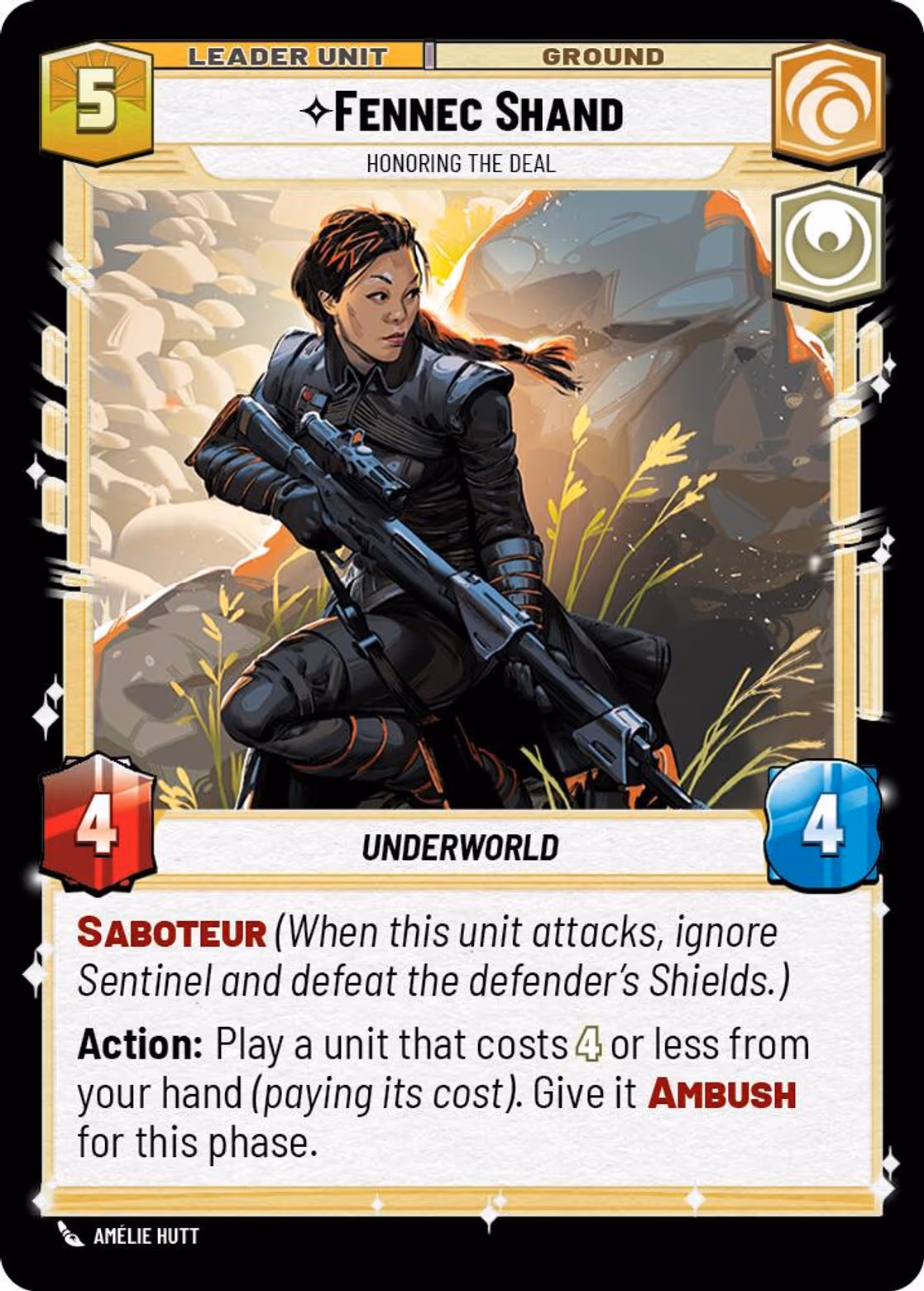 Fennec Shand - Honoring the Deal SHD-016 Star Wars Unlimited card (back face)