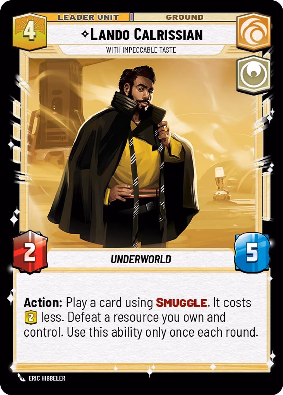Lando Calrissian - With Impeccable Taste SHD-017 Star Wars Unlimited card (back face)