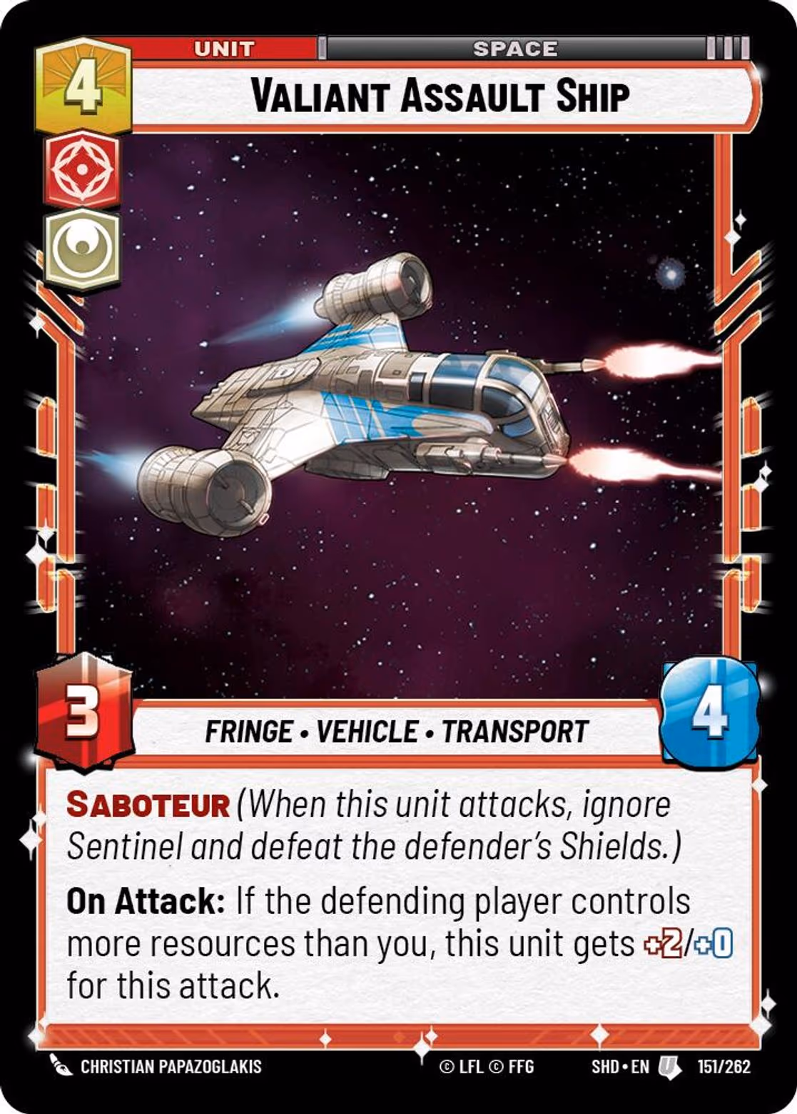Valiant Assault Ship SHD-151 Star Wars Unlimited card