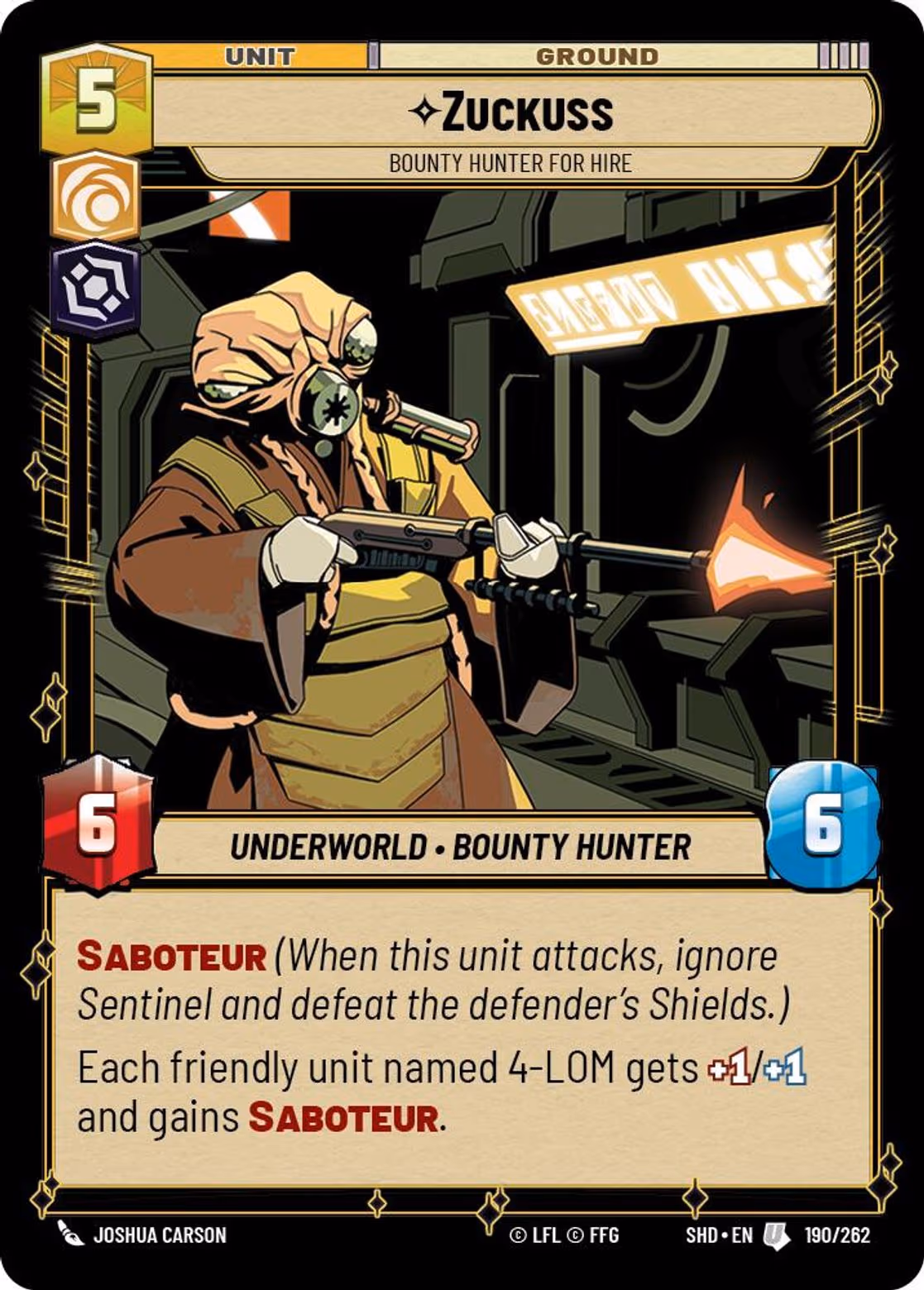 Zuckuss - Bounty Hunter for Hire SHD-190 Star Wars Unlimited card