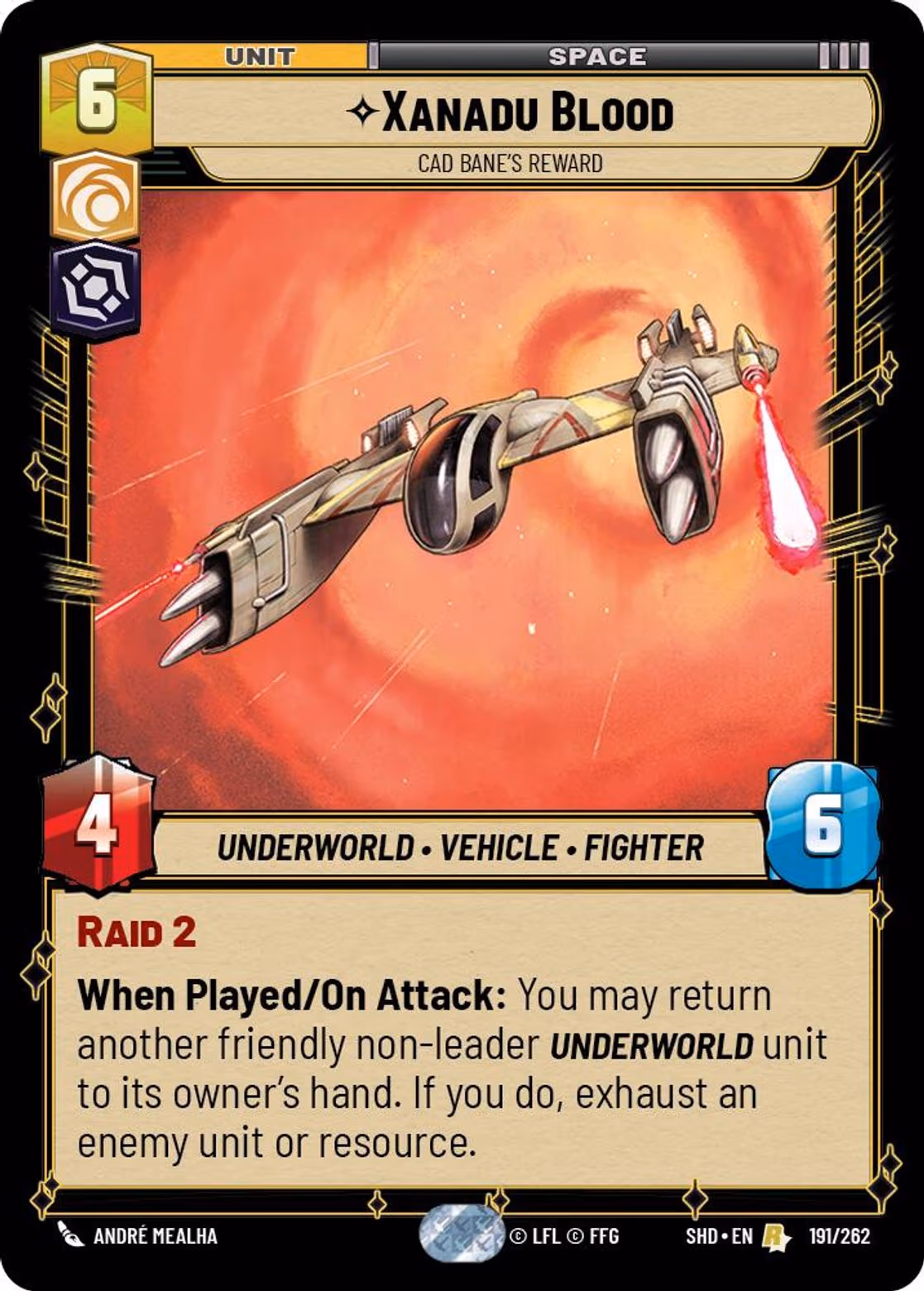 Xanadu Blood - Cad Bane's Reward SHD-191 Star Wars Unlimited card