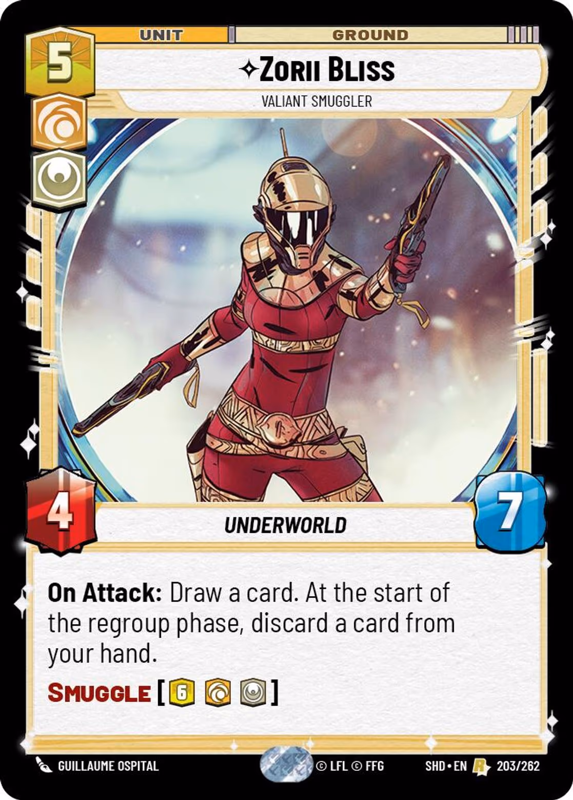 Zorii Bliss - Valiant Smuggler SHD-203 Star Wars Unlimited card