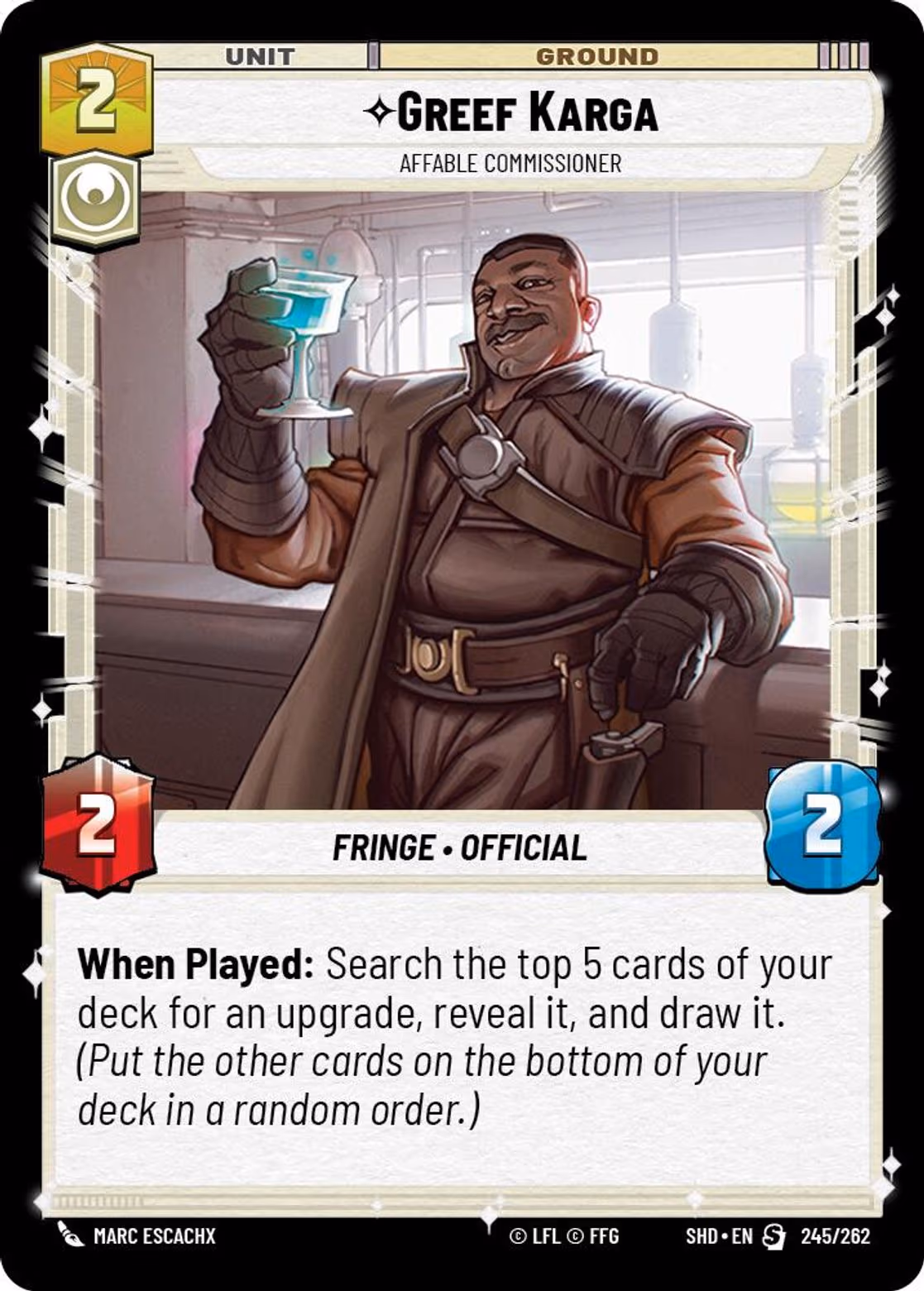 Greef Karga - Affable Commissioner SHD-245 Star Wars Unlimited card