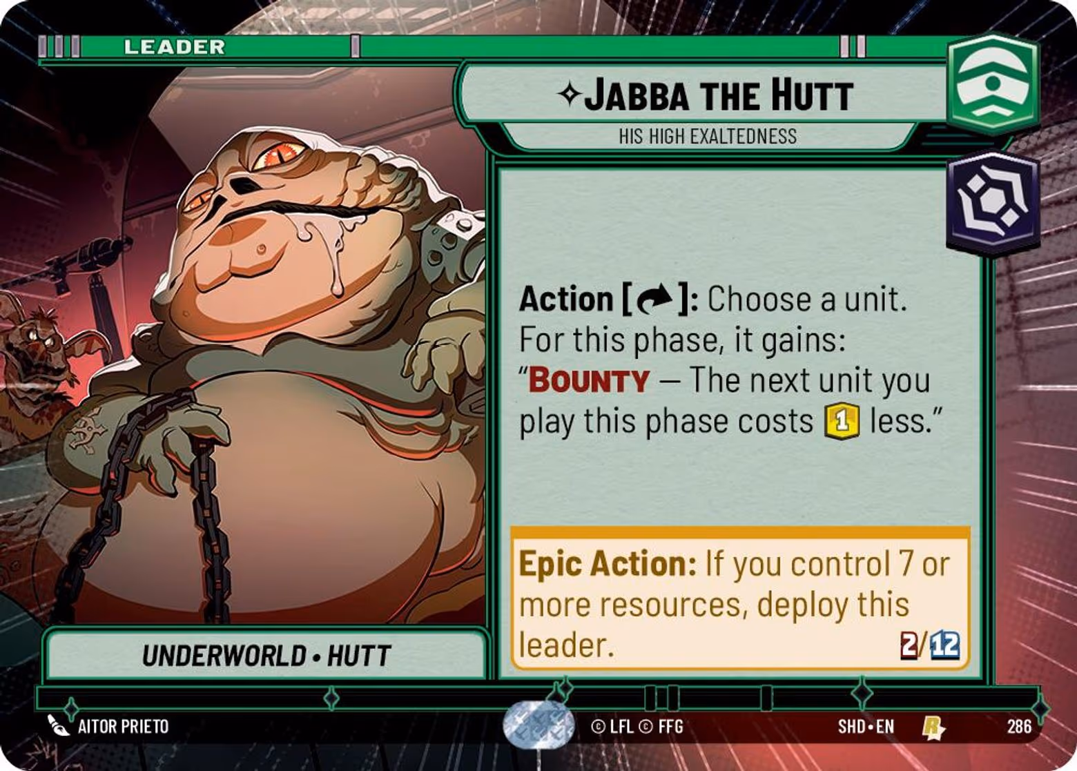 Jabba the Hutt - His High Exaltdeness SHD-286 Hyperspace Star Wars Unlimited card
