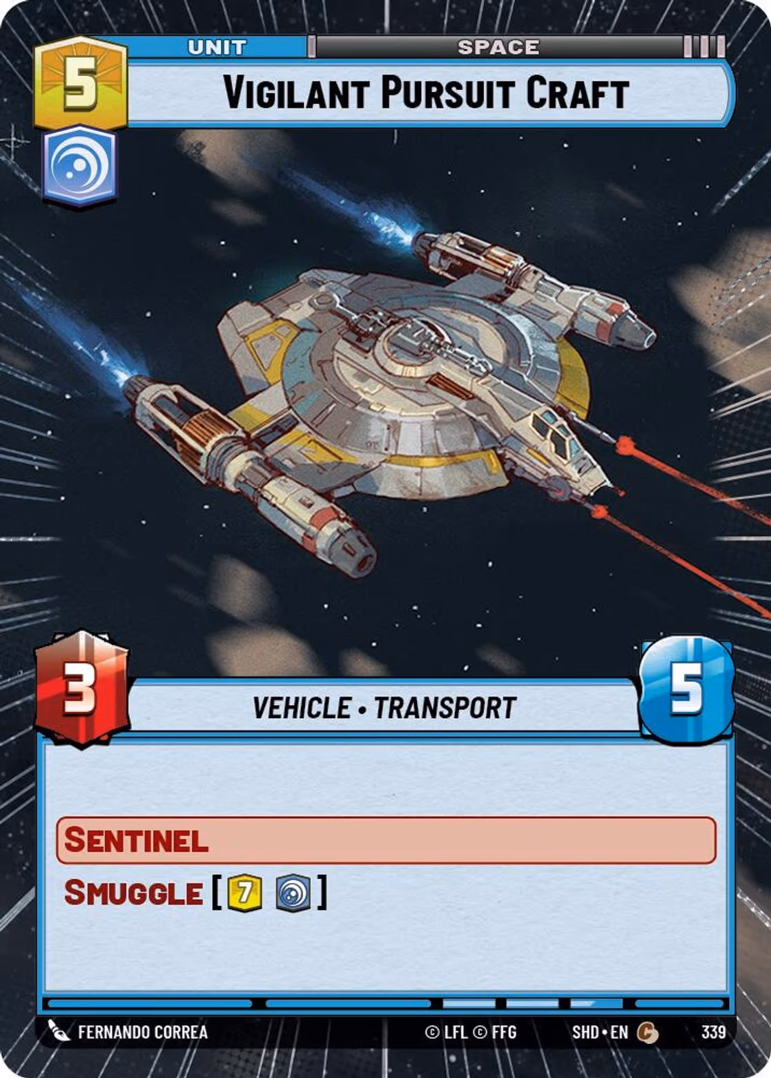 Vigilant Pursuit Craft SHD-339 Hyperspace Star Wars Unlimited card
