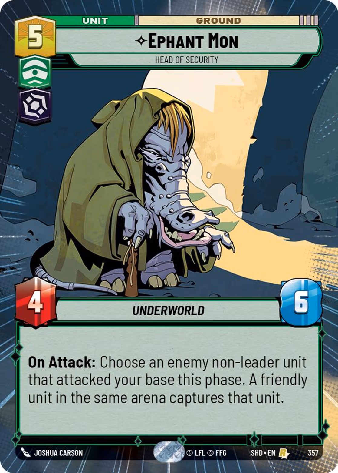 Ephant Mon - Head of Security SHD-357 Hyperspace Star Wars Unlimited card