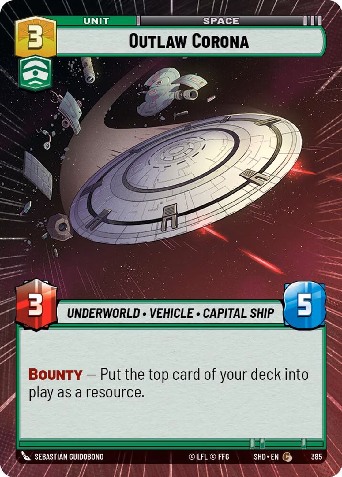 Outlaw Corona SHD-385 Hyperspace Star Wars Unlimited card